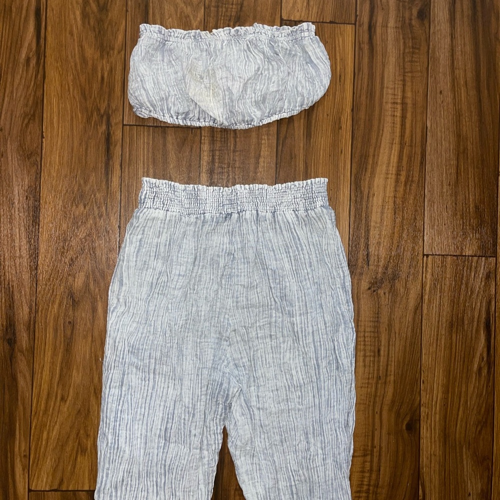 Two piece linen blue gray set